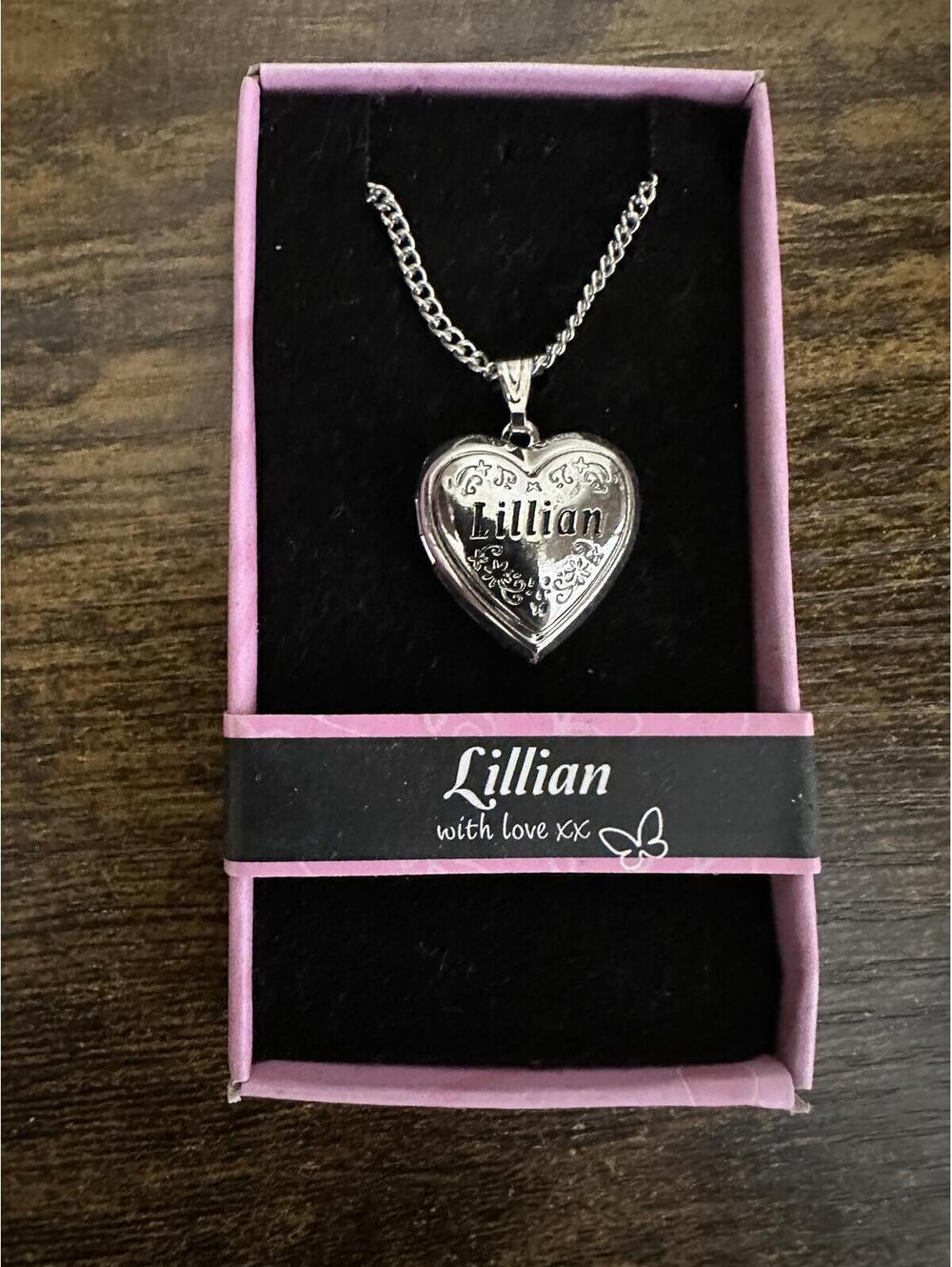 Love Lockets Silver tone Engraved Lillian Necklace